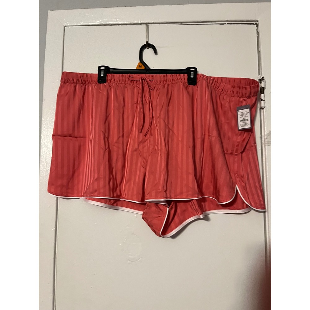 Auden Coral Striped Satin Pajama Shorts Pockets Plus Size 3X NEW